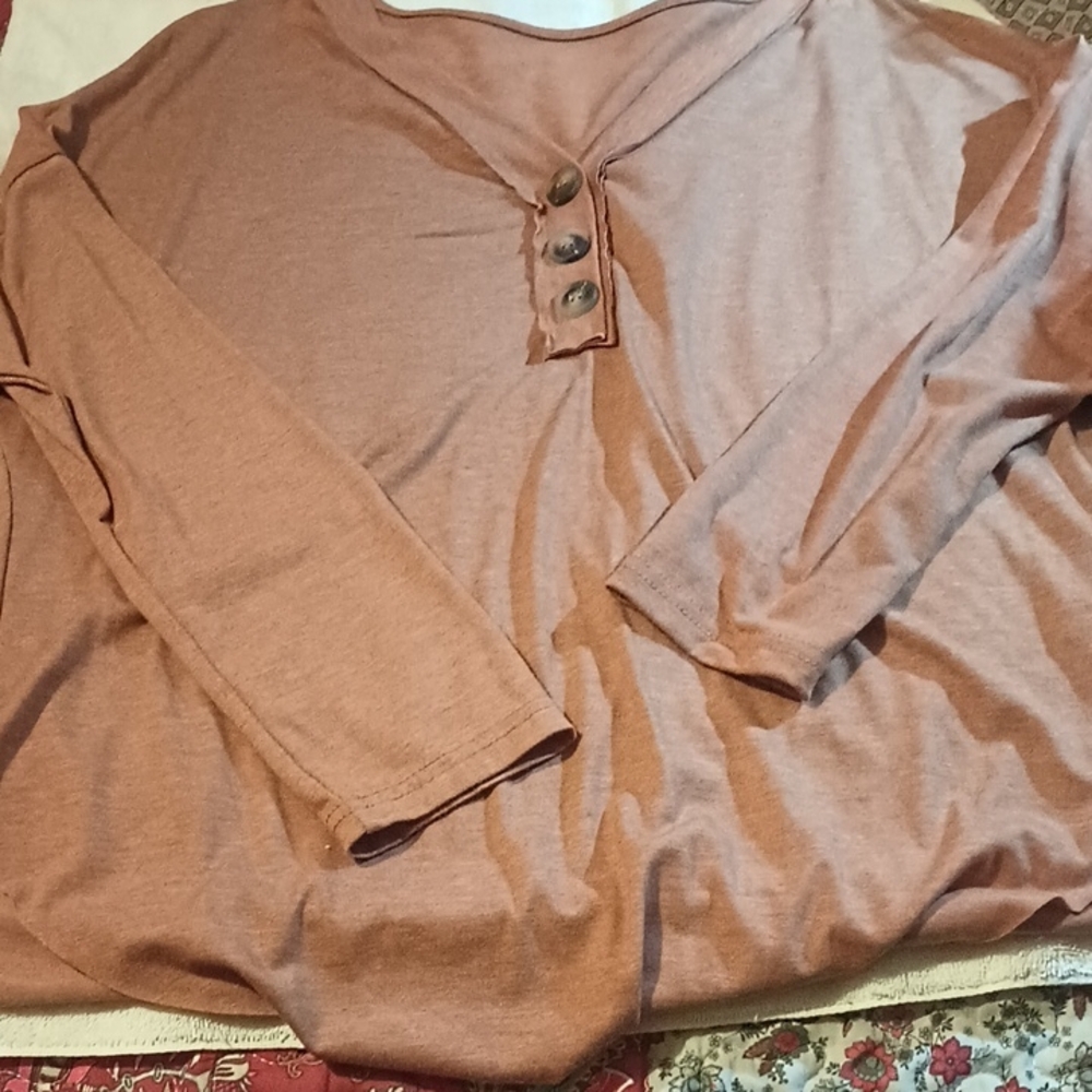 Shein Rust Long Sleeve Top With Button Detail